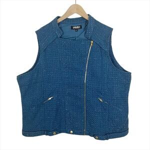 NWT Spirited By Randolph Duke Blue Tweed Knit Zip Front Moto Vest Size 2X